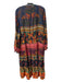 Farm Rio Size L Blue Orange & Multi Viscose round split neck Tassel Maxi Dress Blue Orange & Multi / L