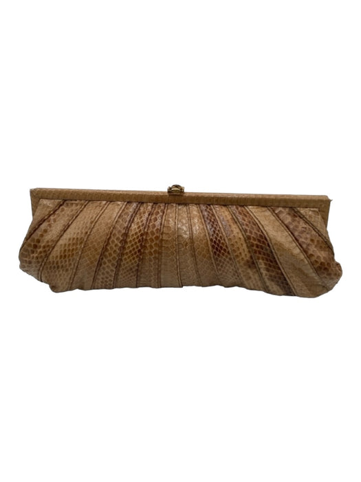 Kotur Beige & Brown Snakeskin Crystal Pleated Clutch Bag Beige & Brown / Small