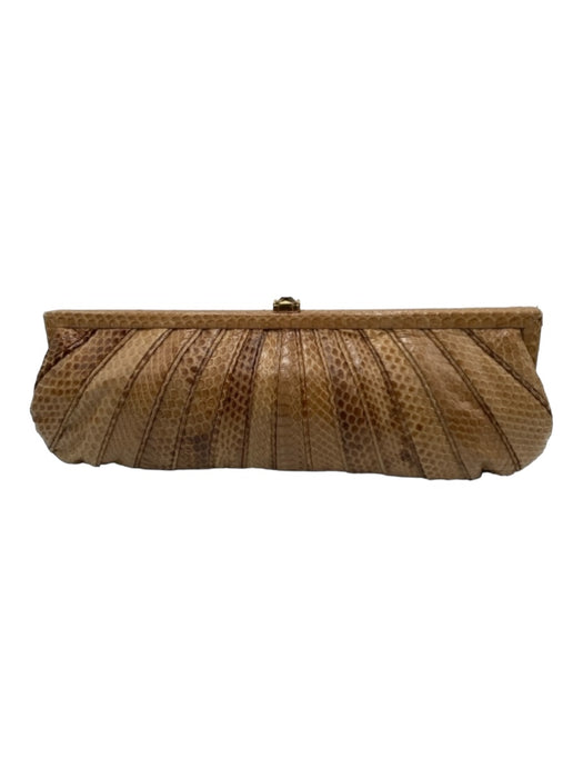 Kotur Beige & Brown Snakeskin Crystal Pleated Clutch Bag Beige & Brown / Small