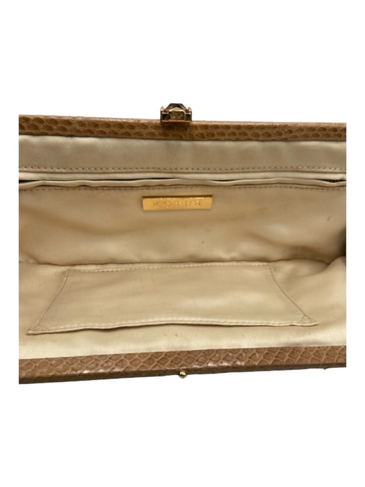 Kotur Beige & Brown Snakeskin Crystal Pleated Clutch Bag Beige & Brown / Small