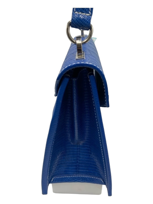 Pinnell Blue Leather Lizard Croc Square hand bag Bag Blue