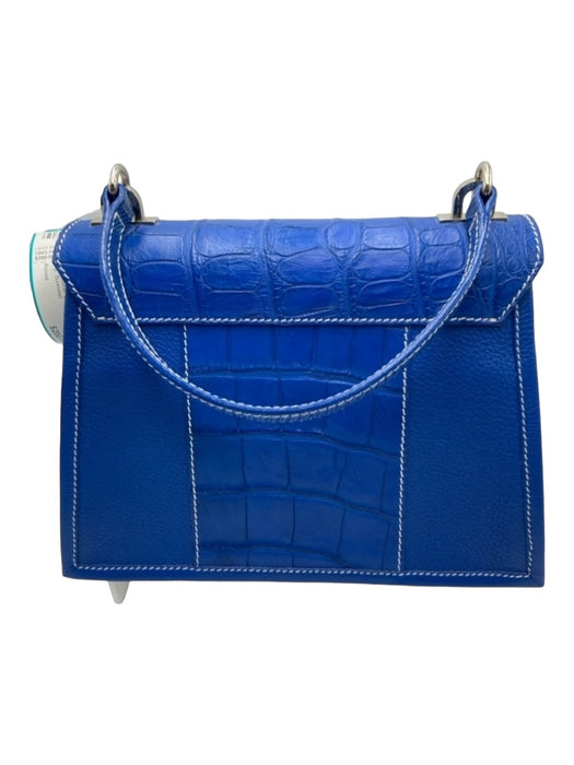 Pinnell Blue Leather Lizard Croc Square hand bag Bag Blue