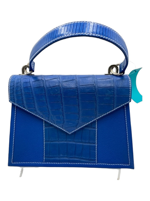 Pinnell Blue Leather Lizard Croc Square hand bag Bag Blue