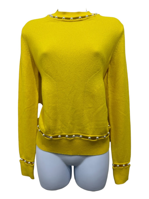 Givenchy Size Small Yellow Cashmere Pearl Detail Crew Neck Long Sleeve Top Yellow / Small