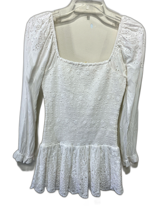 Love Shack Fancy Size XS White Viscose Long Sleeve Square Neck Above Knee Dress White / XS