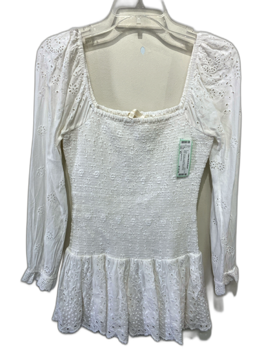 Love Shack Fancy Size XS White Viscose Long Sleeve Square Neck Above Knee Dress White / XS