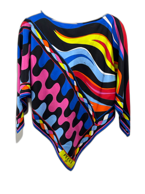 Emilio Pucci Size TU Black, Blue & Multi Silk All Over Print Bandana Top Black, Blue & Multi / TU