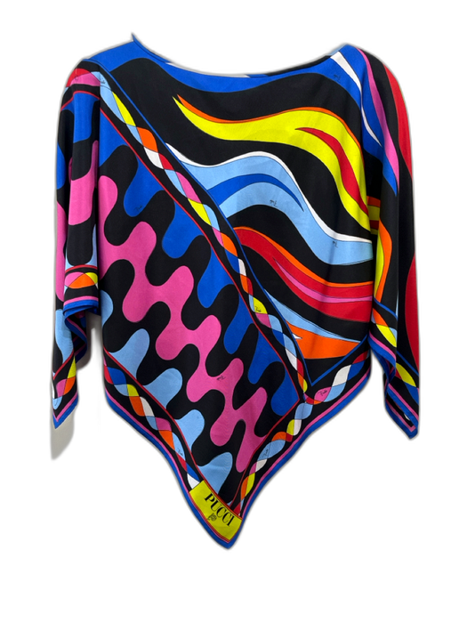 Emilio Pucci Size TU Black, Blue & Multi Silk All Over Print Bandana Top Black, Blue & Multi / TU
