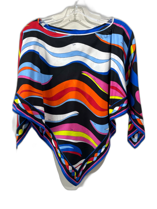 Emilio Pucci Size TU Black, Blue & Multi Silk All Over Print Bandana Top Black, Blue & Multi / TU