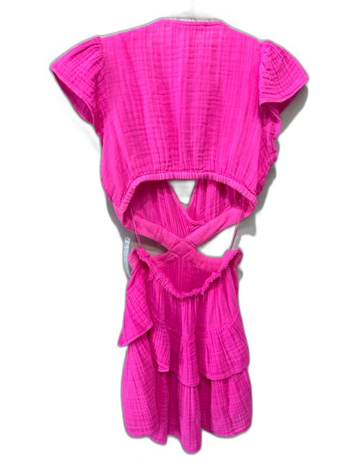 Love Shack Fancy Size XS Pink Cotton Ruffle Cap Sleeve V Neck Open Back Dress Pink / XS