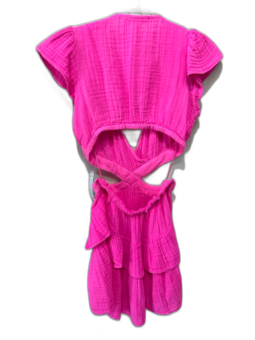 Love Shack Fancy Size XS Pink Cotton Ruffle Cap Sleeve V Neck Open Back Dress Pink / XS
