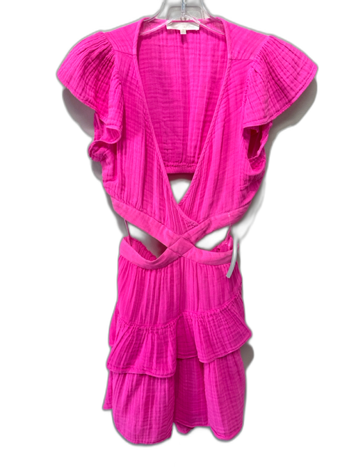 Love Shack Fancy Size XS Pink Cotton Ruffle Cap Sleeve V Neck Open Back Dress Pink / XS
