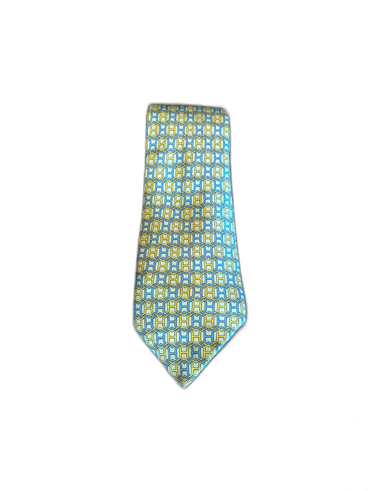 Hermes AS IS Green & Blue Silk H Motifs Men's Tie Green & Blue