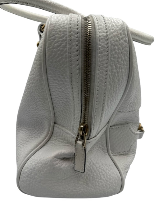 Gucci White Leather Rolled Handle Horsebit Zip Close Gold Hardware Bag White / Medium