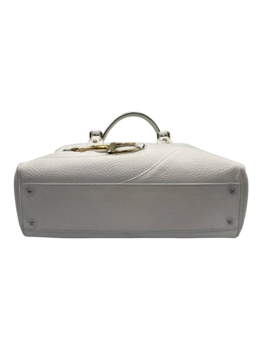 Gucci White Leather Rolled Handle Horsebit Zip Close Gold Hardware Bag White / Medium