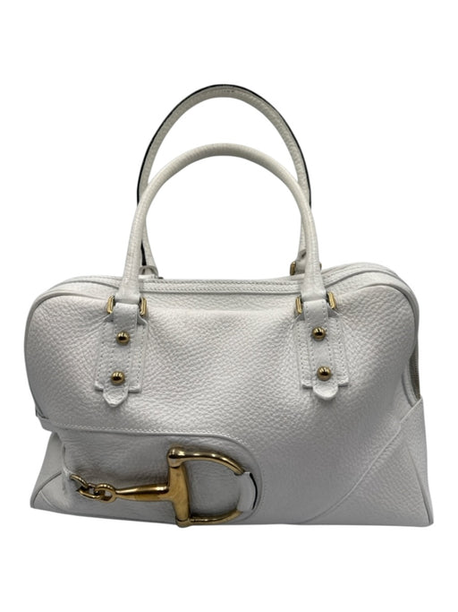 Gucci White Leather Rolled Handle Horsebit Zip Close Gold Hardware Bag White / Medium