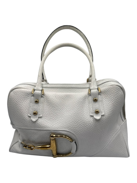 Gucci White Leather Rolled Handle Horsebit Zip Close Gold Hardware Bag White / Medium