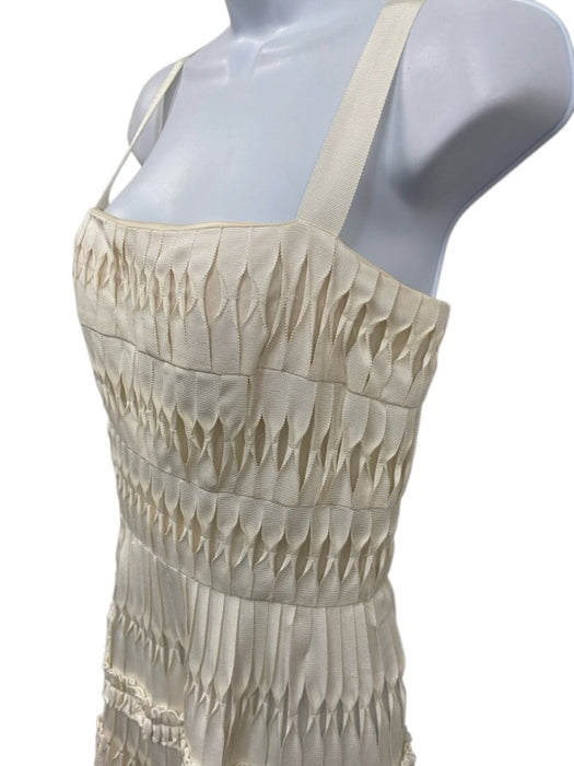 Oscar de la Renta Size 4 Cream Silk Square Neck Sleeveless Mini Dress Cream / 4