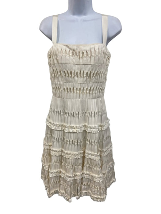 Oscar de la Renta Size 4 Cream Silk Square Neck Sleeveless Mini Dress Cream / 4