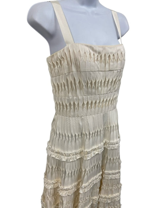Oscar de la Renta Size 4 Cream Silk Square Neck Sleeveless Mini Dress Cream / 4