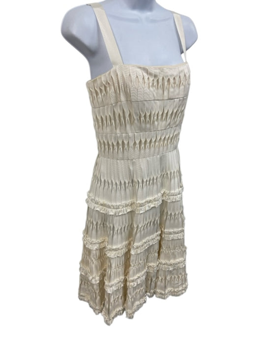 Oscar de la Renta Size 4 Cream Silk Square Neck Sleeveless Mini Dress Cream / 4
