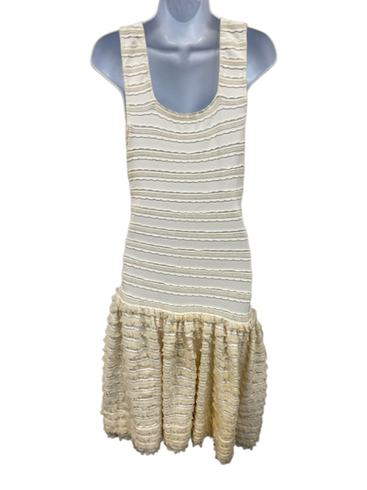 Alaia Size 38 White & Cream Viscose Blend Sleeveless Textured Ruffles Midi Dress White & Cream / 38