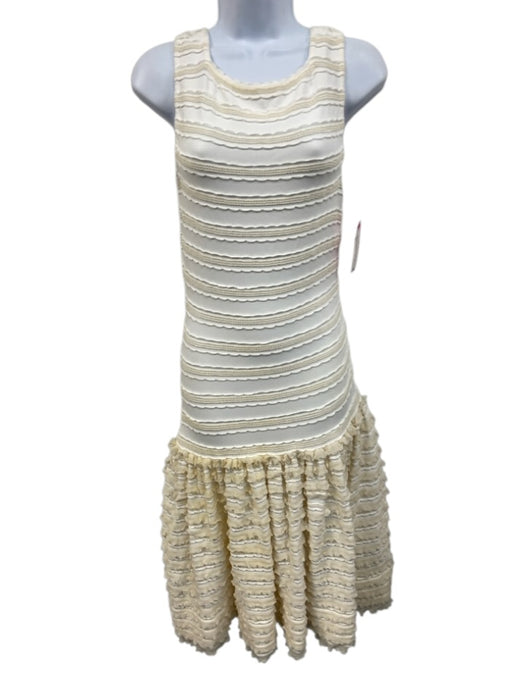 Alaia Size 38 White & Cream Viscose Blend Sleeveless Textured Ruffles Midi Dress White & Cream / 38