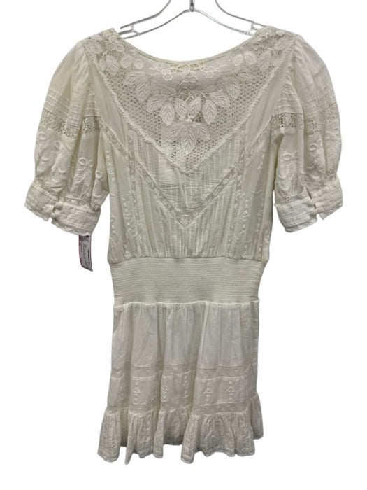 Loveshackfancy Size XS White Cotton Button Front Lace design Puff Sleeve Dress White / XS