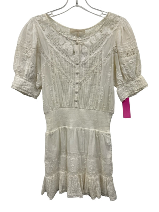 Loveshackfancy Size XS White Cotton Button Front Lace design Puff Sleeve Dress White / XS
