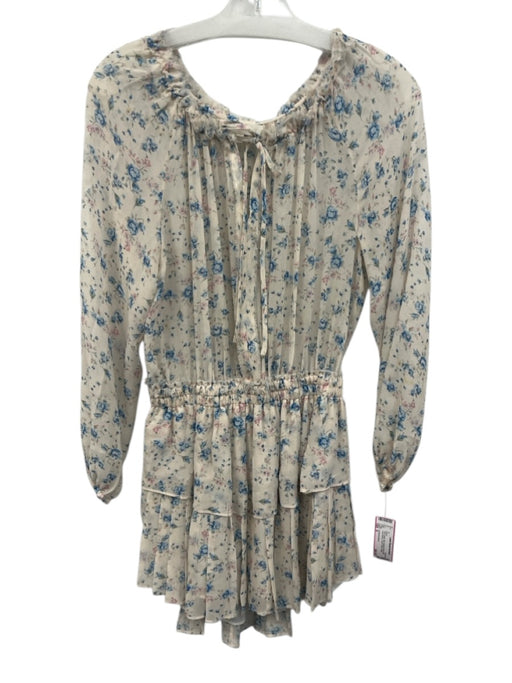 Loveshackfancy Size S Pink & blue Silk Keyhole Front Mini Long Sleeve Dress Pink & blue / S