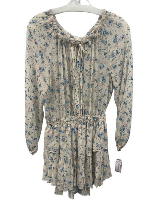Loveshackfancy Size S Pink & blue Silk Keyhole Front Mini Long Sleeve Dress Pink & blue / S