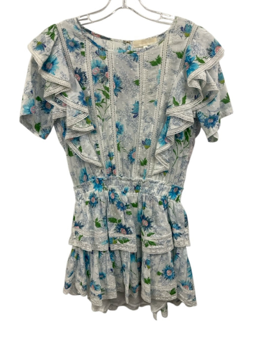 Loveshackfancy Size XS White & Multi Cotton Keyhole Back Floral Mini Dress White & Multi / XS