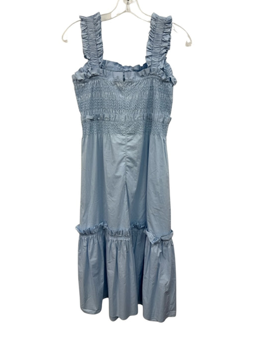 Sea New York Size XS Blue Cotton Smocked Bodice Sleeveless Pockets Midi Dress Blue / XS