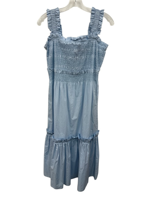 Sea New York Size XS Blue Cotton Smocked Bodice Sleeveless Pockets Midi Dress Blue / XS
