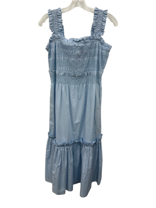 Sea New York Size XS Blue Cotton Smocked Bodice Sleeveless Pockets Midi Dress Blue / XS