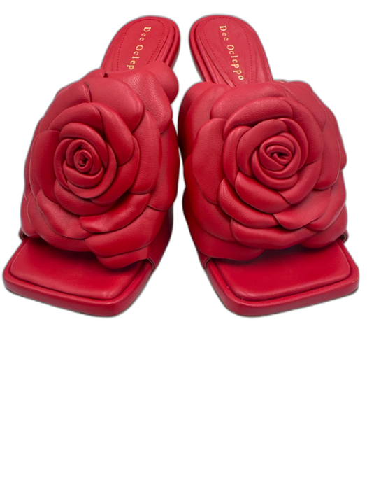 Dee Ocleppo Shoe Size 7.5 Red Leather Square Toe Rose Heel Pumps Red / 7.5