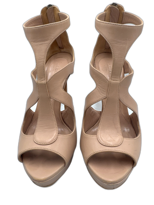 Alexander McQueen Shoe Size 37.5 Beige Leather Stiletto Peep Toe Cut Outs Pumps Beige / 37.5