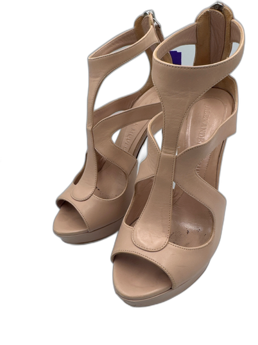 Alexander McQueen Shoe Size 37.5 Beige Leather Stiletto Peep Toe Cut Outs Pumps Beige / 37.5