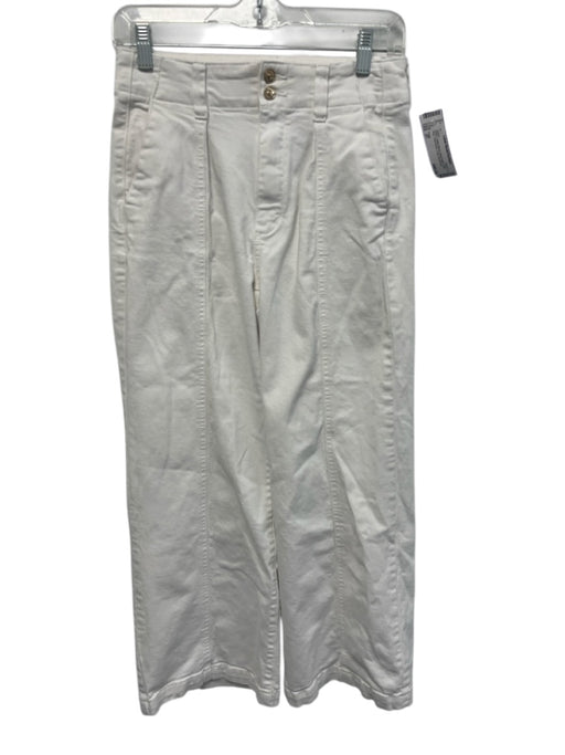 Paige Size 27 White Cotton Blend Pleat Detail High Rise Front Seam Crop Jeans White / 27