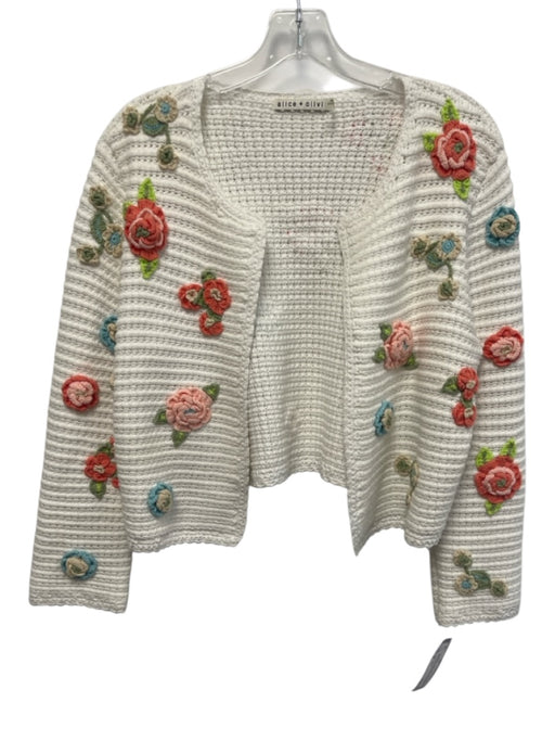 Alice + Olivia Size S White, Pink, Multi Cotton Blend crotchet Cardigan White, Pink, Multi / S
