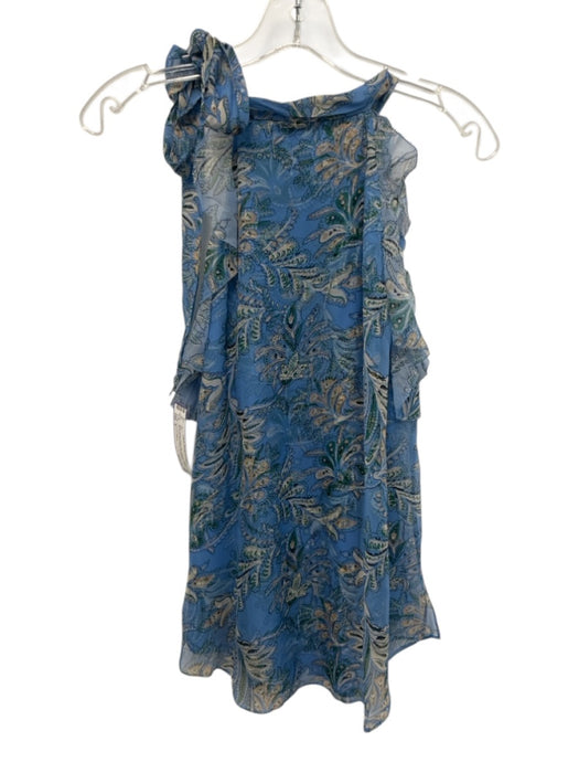 Veronica Beard Size 4 Blue, Green, Beige Silk Pintuck Floral Tie Neck Top Blue, Green, Beige / 4
