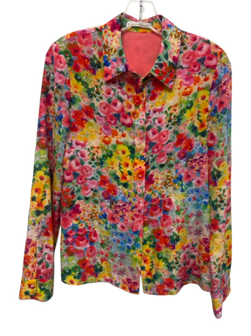 Alice + Olivia Size S Pink, Green, Multi Silk painted floral Long Sleeve Top Pink, Green, Multi / S