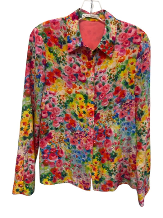 Alice + Olivia Size S Pink, Green, Multi Silk painted floral Long Sleeve Top Pink, Green, Multi / S