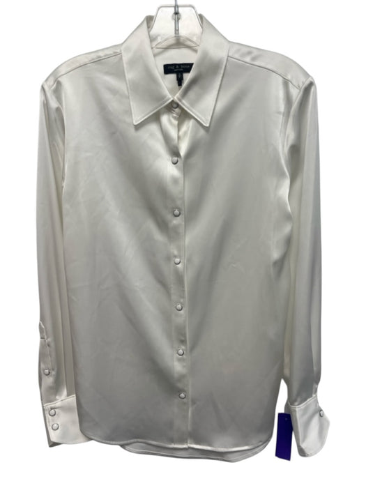 Rag & Bone Size S White Triacetate Blend Satin Snap Button Long Sleeve Top White / S