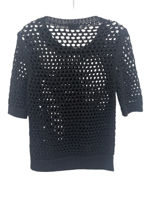 Dries Van Noten Size S Black Cotton Crochet Ribbed Trim short sleeve Top Black / S