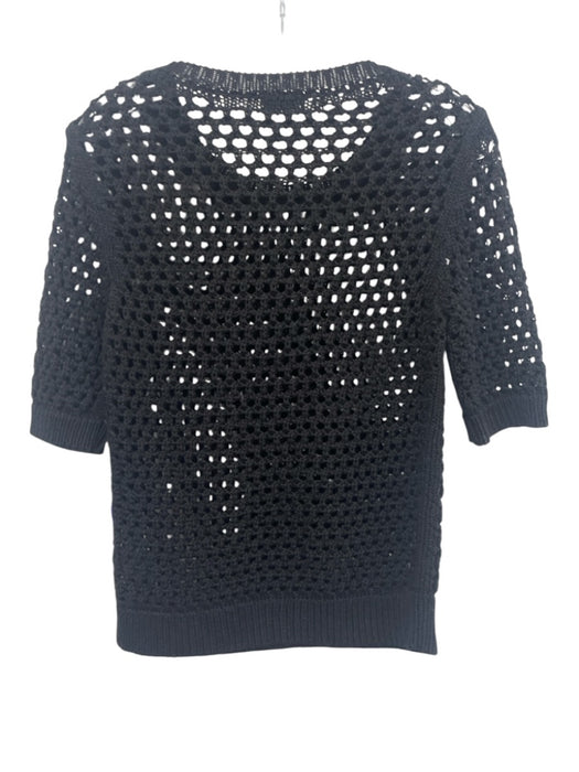 Dries Van Noten Size S Black Cotton Crochet Ribbed Trim short sleeve Top Black / S