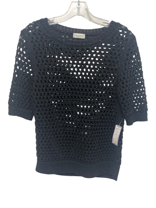 Dries Van Noten Size S Black Cotton Crochet Ribbed Trim short sleeve Top Black / S