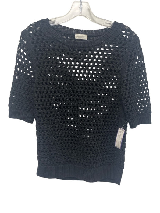 Dries Van Noten Size S Black Cotton Crochet Ribbed Trim short sleeve Top Black / S