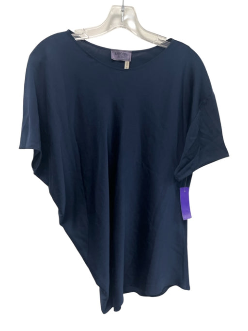 Lanvin Size 36 Navy Blue Silk Blend Asymmetric Dolman short sleeve Top Navy Blue / 36