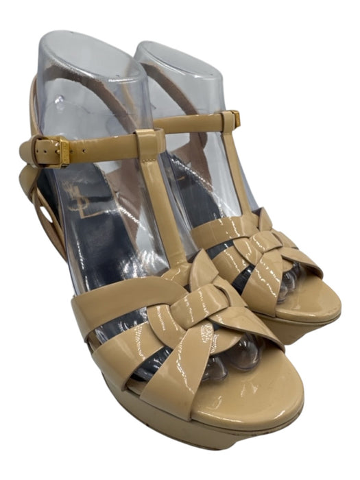 Saint Laurent Shoe Size 38 Beige Patent Leather Strappy Ankle Platform Sandals Beige / 38